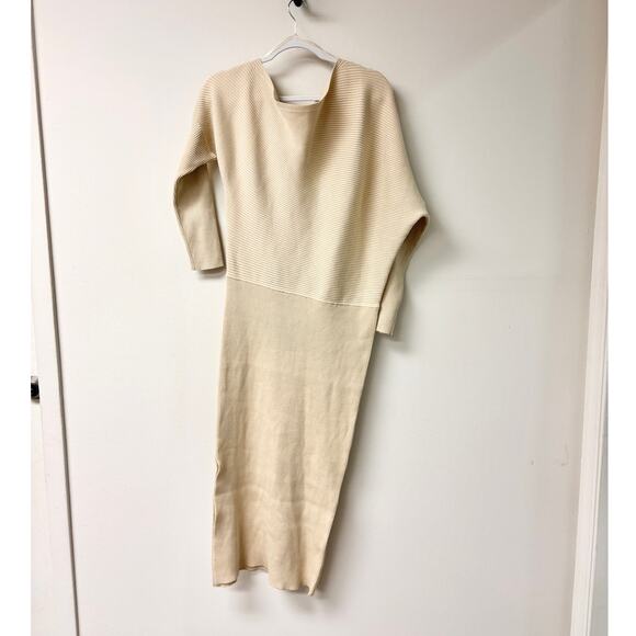 ASTR the Label Caris Asymmetric Ribbed Midi Sweater Dress Beige Women's Size XL - Picture 2 of 5